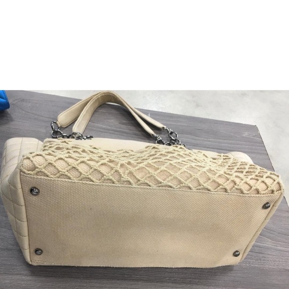 Chanel CC Logo Double chain Canvas Tote - Picture 9 of 16